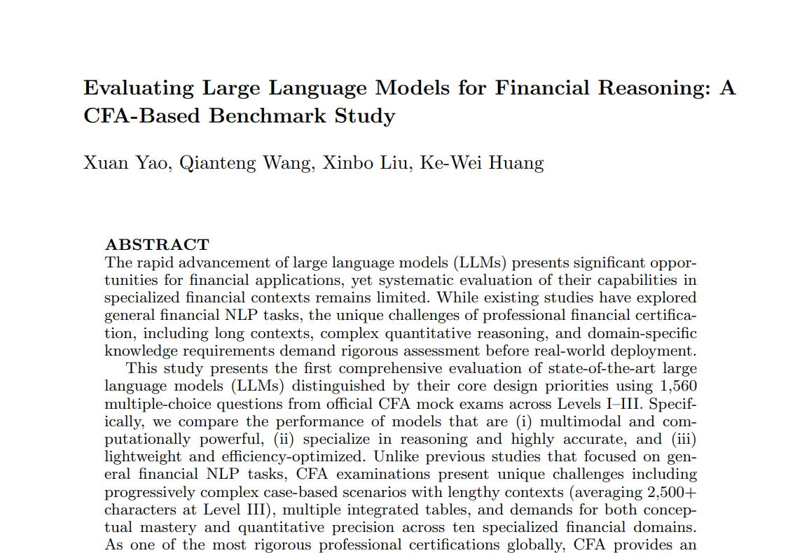 Preview of the Evaluating Large Language Models for Financial Reasoning paper